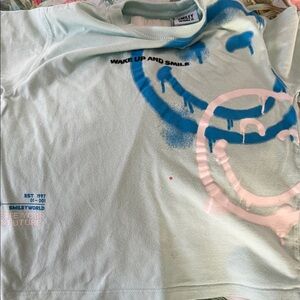 Zara Kids' Blue and Pink Smiley Tee size 6-7